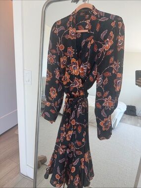 BCBGMaxAzria Black Maxi Dress with Rust and Purple Floral